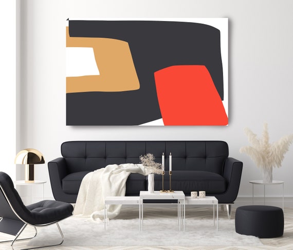 Shapes Modern Wall Art Canvas Art Print, Electric Geometric Art Boho decor, Black Red Scandinavian Art Scandinavian Wall Art