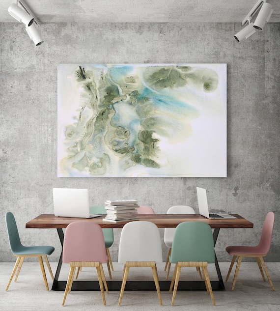 Coastal Watercolor Abstract 148. Watercolor Abstract Blue Green Canvas Art Print, Watercolor Painting up to 72" by Irena Orlov