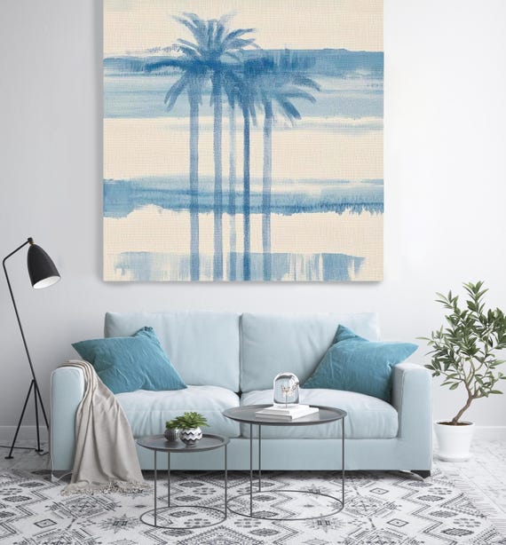 Tropical Blues-3, Palms Canvas Print | Abstract Tropical Canvas | Blue  Wall Decor | Contemporary Artwork |Palm Canvas Print