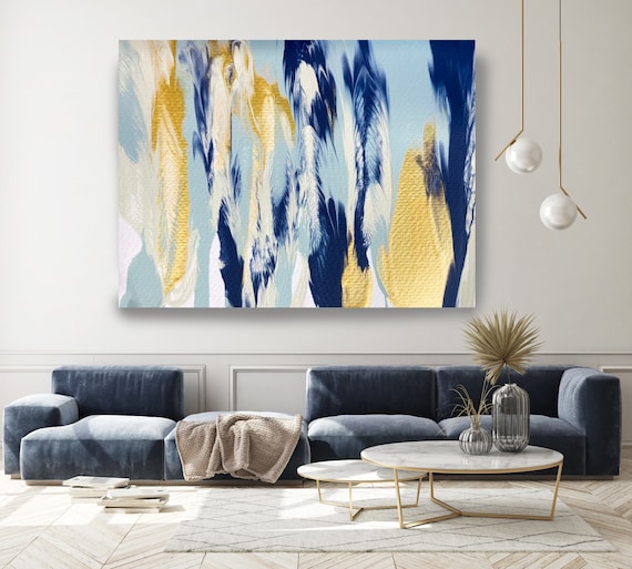 Gold  Reflection, Turquoise Gold Blue Abstract Painting Modern Art Abstract Painting Extra Large Painting Extra Large Abstract Canvas Print