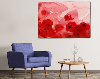 Watercolor Poppies. Floral Painting, Red Abstract Poppies, Wall Decor, Abstract Watercolor Poppies Painting, Poppies Canvas Print