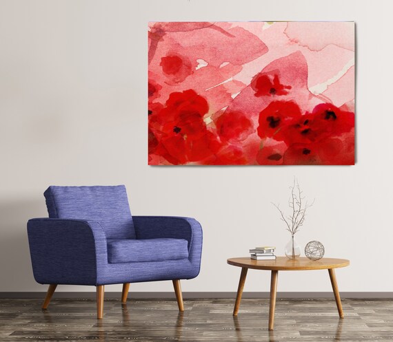 Watercolor Poppies. Floral Painting, Red Abstract Poppies, Wall Decor, Abstract Watercolor Poppies Painting, Poppies Canvas Print