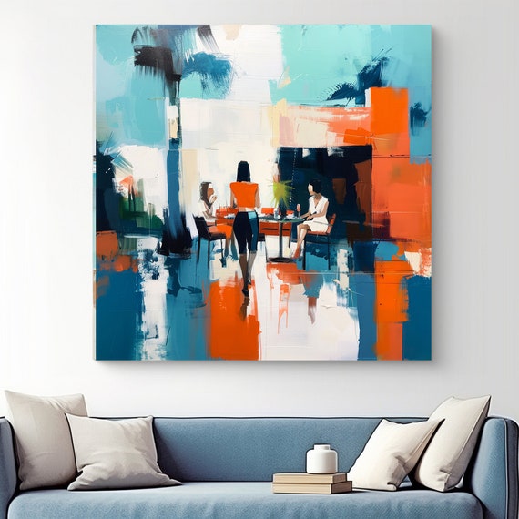 Midcentury Modern Figures-2, Abstract Figurative Painting, Pop Abstract Art, Woman Painting Expressive Canvas Print, Gift for her