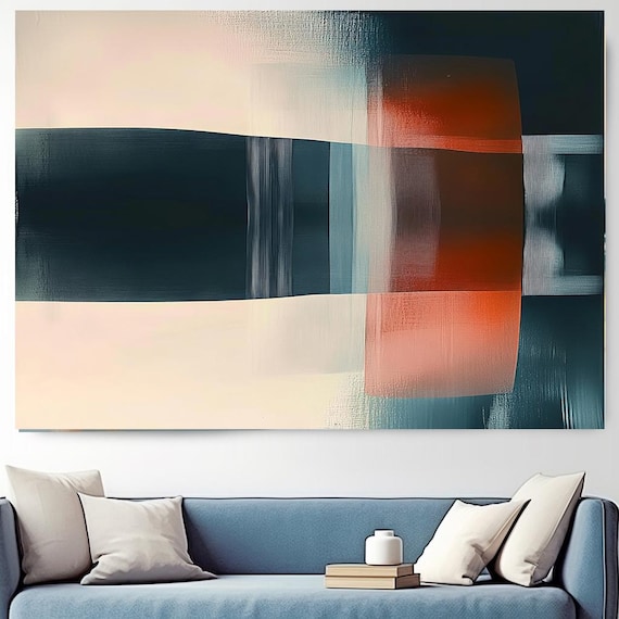 Echoes of the Interface-5, Blue Red Abstract Painting Print on Canvas, New Media Art, Contemporary Living Room Decor, Office Wall Art