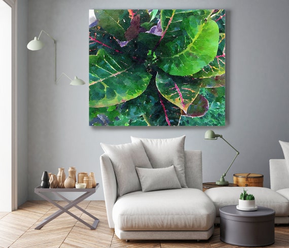 Leaf Reflection 2 Watercolor Painting Green Plant Minimalist Art Botanical Drawing Rustic Large Canvas Art Print up to 48" by Irena Orlov