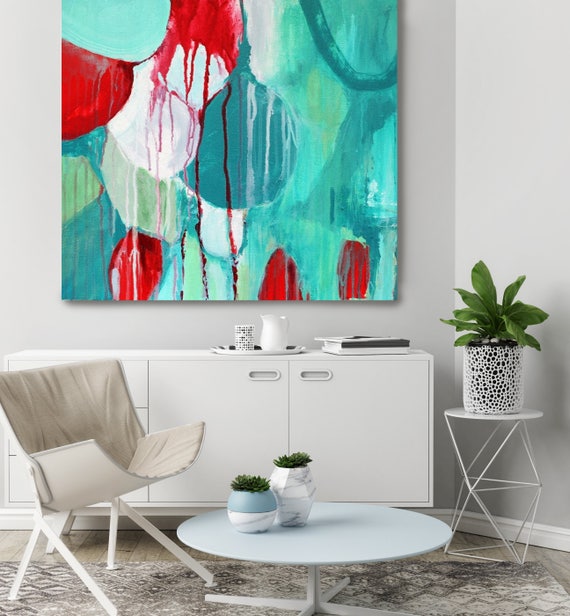 Sensation. Green Red Abstract Art, Wall Decor, Extra Large Abstract Colorful Contemporary Canvas Art Print up to 48" by Irena Orlov