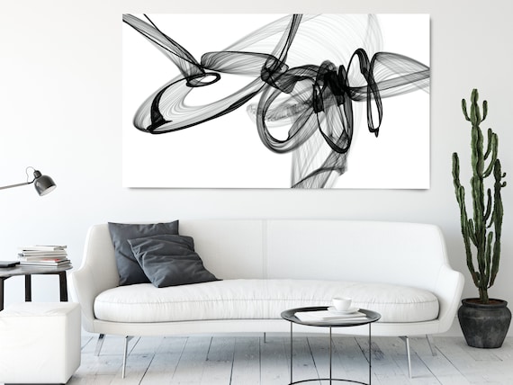 Black and White Wall Art Home Decor Wall Art Black White Abstract Canvas Print Brush Stroke Office Art Large Wall Art, In the deep silence