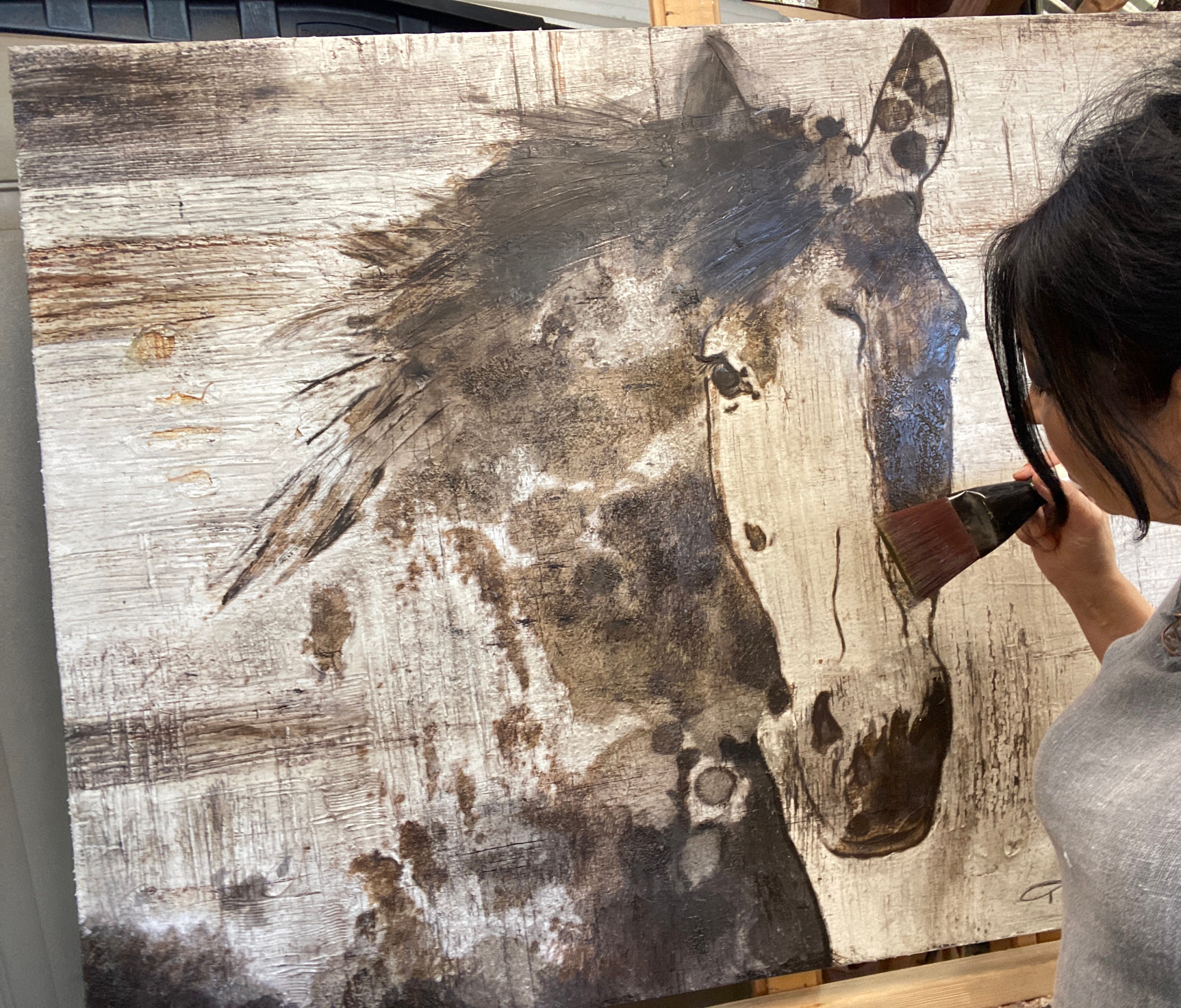Natural Horse, Brown Horse Painting Original Art on Canvas Textured