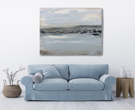 Blue Silver Modern Canvas Print Abstract Art Blue Silver White Art Abstract Painting Abstract baby blue landscape painting Coastal Landscape