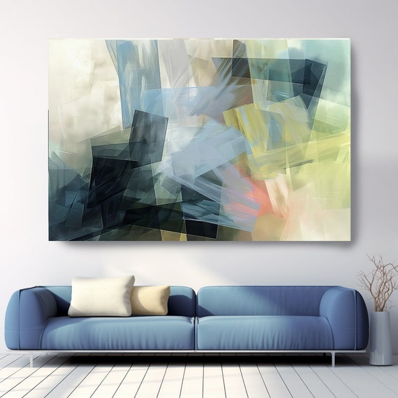 Zesty Chroma-2, Blue Green Abstract Painting Print on Canvas, New Media Art, Contemporary Living Room Decor, Office Wall Art