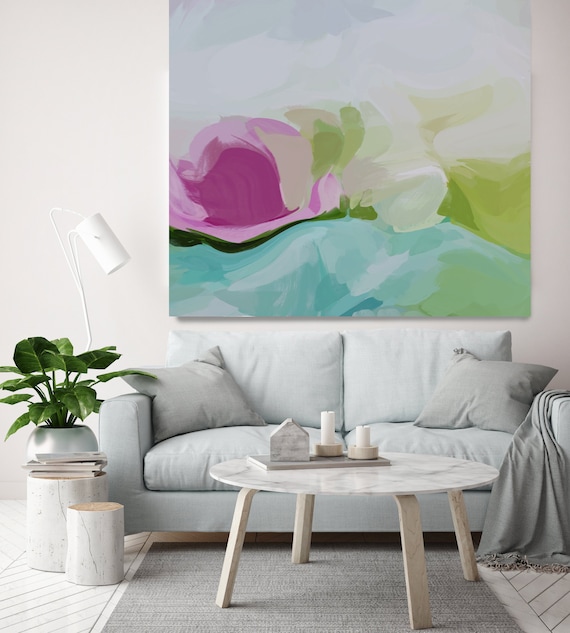 Mint Pink Blur Abstract, Acrylic Modern Art, Abstract Painting on Canvas, Extra Large Wall Art, Contemporary Home Decor Irena Orlov