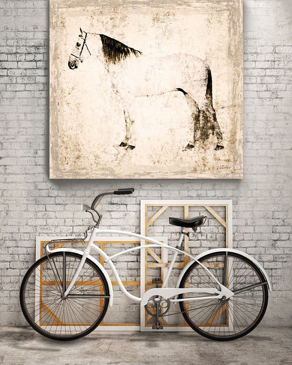 White Horse. Extra Large Horse, Unique Horse Wall Decor, White Rustic Horse, Large Contemporary Canvas Art Print up to 48" by Irena Orlov