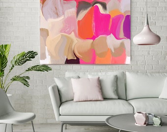 Sunset Falls 1, Colorful Blur Abstract Painting, Orange Pink Gray Canvas Art Print up to 48" by Irena Orlov