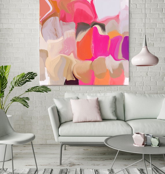 Sunset Falls 1, Colorful Blur Abstract Painting, Orange Pink Gray Canvas Art Print up to 48" by Irena Orlov