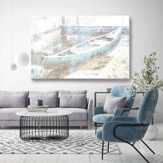 Blue Vintage Boats, Rustic Boat Art Beach Decor Coastal Wall Canvas Art Print, Fishing Boat, Seascape Art, nautical, Boat wall art