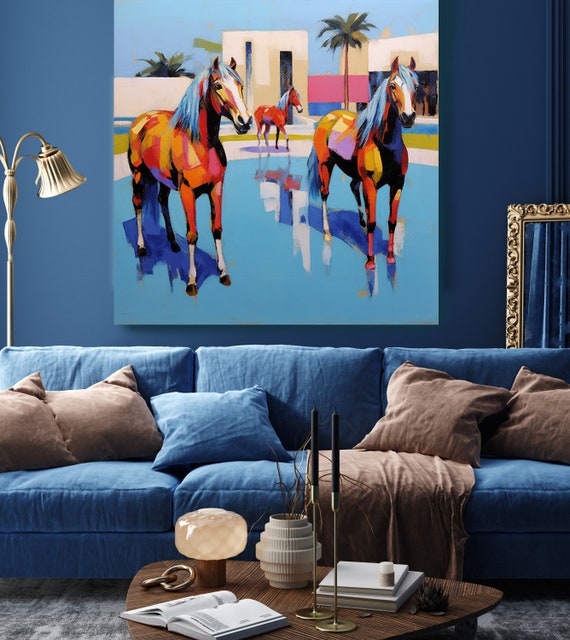 Mid Century Horse Painting, Horse Art Horse Painting Impressionist Horse Painting Canvas Print Horse canvas Art Equestrian