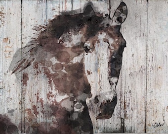 Samantha B Wild Horse. Extra Large Horse, Brown Rustic Horse, Large Contemporary Canvas Art Print up to 72&quot; by Irena Orlov