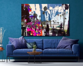 Venice Walk Los Angeles Canvas Art Print, Cityscape Art, Venice Beach Artwork, Los Angeles Art, Summer Day at Venice Beach 3
