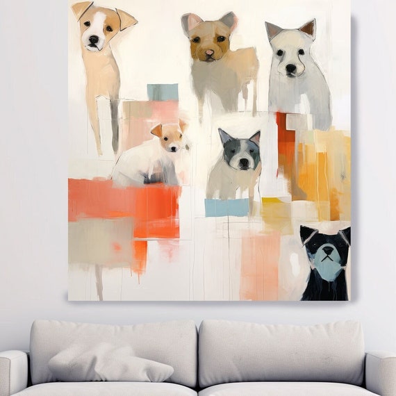 Dogs Canvas Wall Art Print | Dog Portrait Art | Dog Portrait Art | Animal Wall Art Print | Block Dog Portrait Pop Art | pet painting