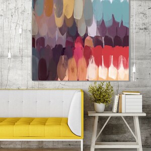 A new day. Geometrical Abstract Art, Wall Decor, Extra Large Red Abstract Colorful Contemporary Canvas Art Print up to 48&quot; by Irena Orlov