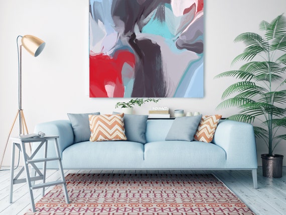 Deep Inside 2, Huge Turquoise Red Blue Brown Abstract Modern Canvas Art Print, Canvas Painting Print up to 50" by Irena Orlov