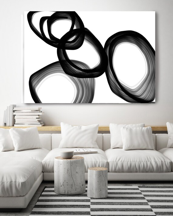 Expression. 40H x 60W" Original New Media Abstract Black White Painting on Canvas, Unique, Minimalist Large Abstract Painting, INVEST IN ART