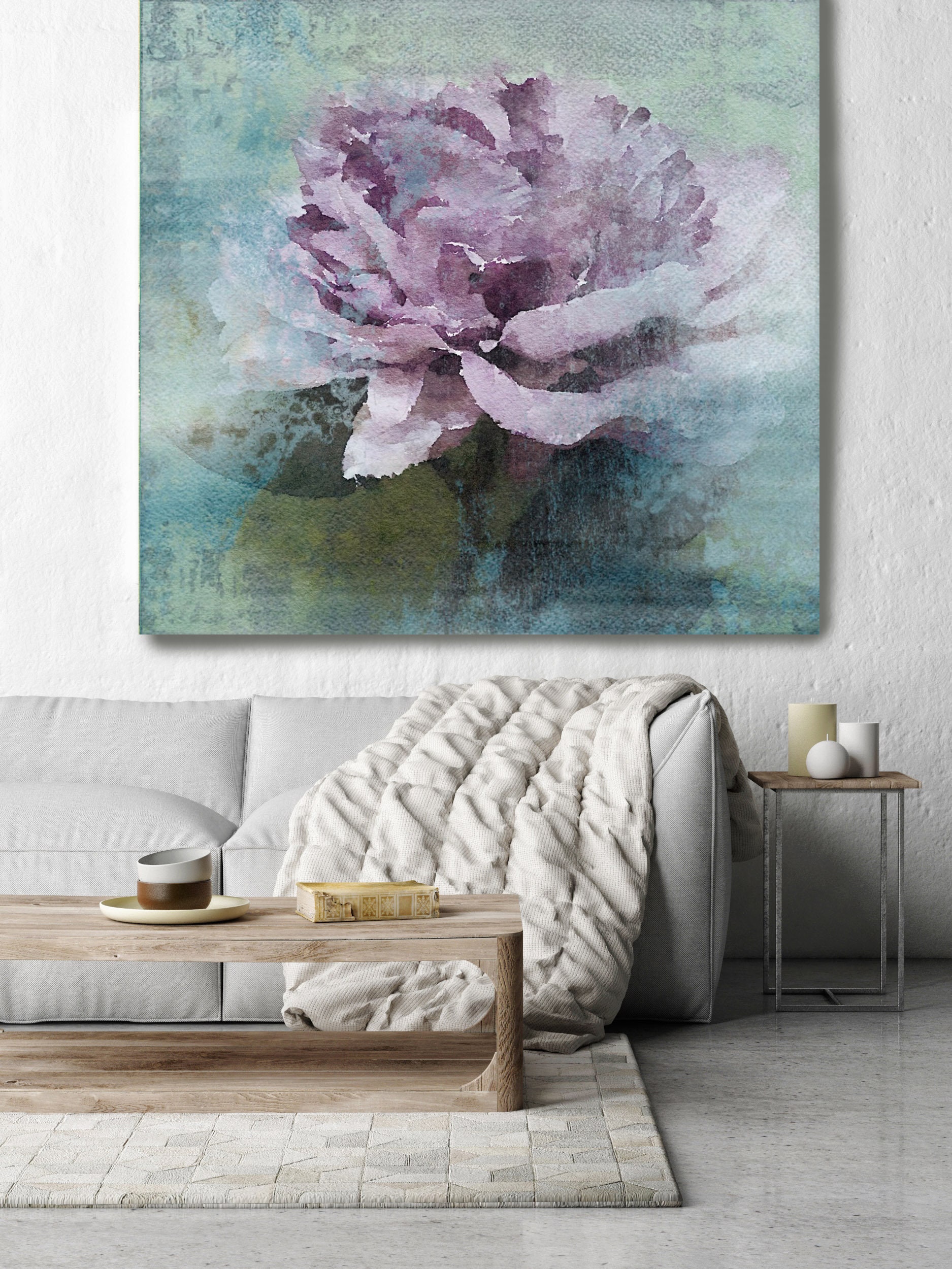 Purple Majesty. Rustic Floral Painting, Green Turquoise Pink Lavender ...