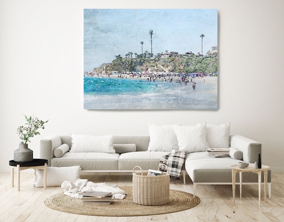 Dana Point. Huge Rustic Seascape Painting Canvas Art Print, Seascape Large Blue Canvas Art Print, Beach Art, Beach Painting, Coastal Artwork