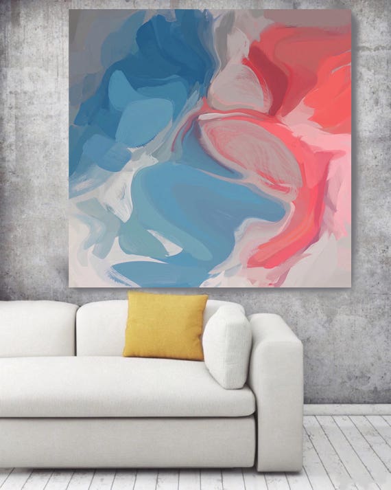 The Whole Mass. Original Oil Painting on Canvas, Contemporary Abstract Blue, Red, Pink Trend Colors Oil Painting up to 50" by Irena Orlov