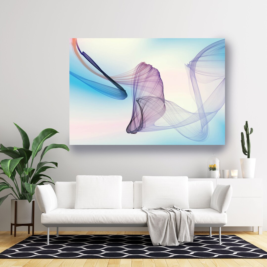 Abstrakte Blaue Lotus Wandkunst – 3-teiliges Leinwandbild, Fertig Zum Aufhängen