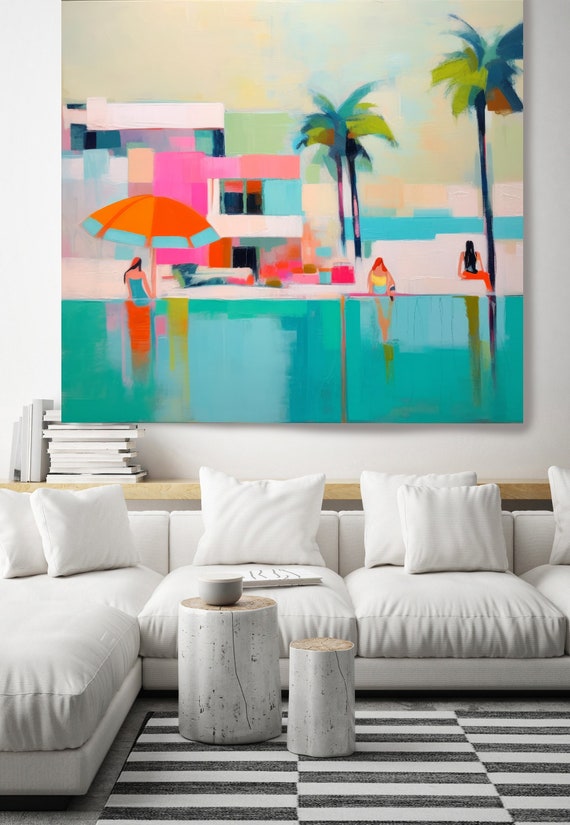 Beach Days Wall Art 5, Retro Coastal Canvas Print Midcentury, Coastal At print on Canvas, Color Block Abstract Coastal Paining Art