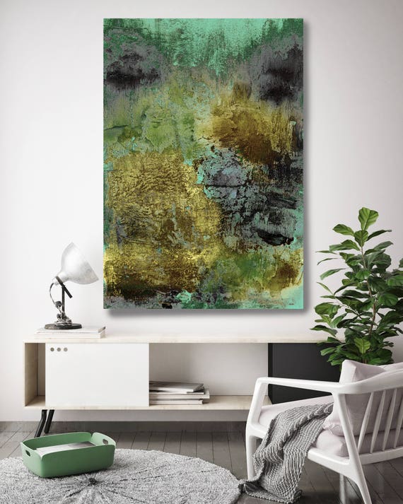 ORL-6937-12-9 Vibrant Hues 3. Abstract Paintings Art, Abstract Green Gold Extra Large Canvas Art Print up to 72" by Irena Orlov