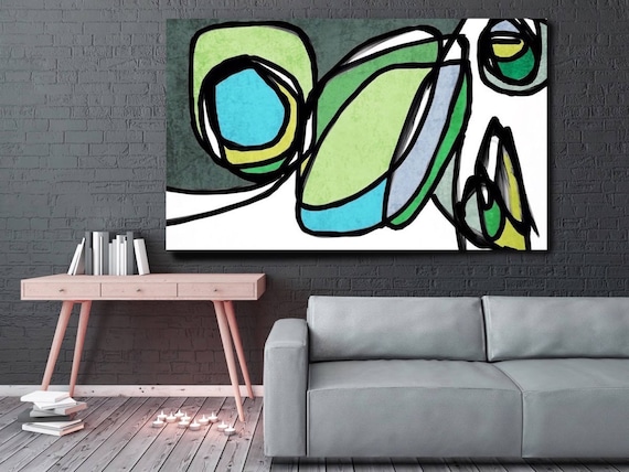 Vibrant Colorful Abstract-0-22. Mid-Century Modern Green White Canvas Art Print Mid Century Modern Canvas Art Print up to 72" by Irena Orlov