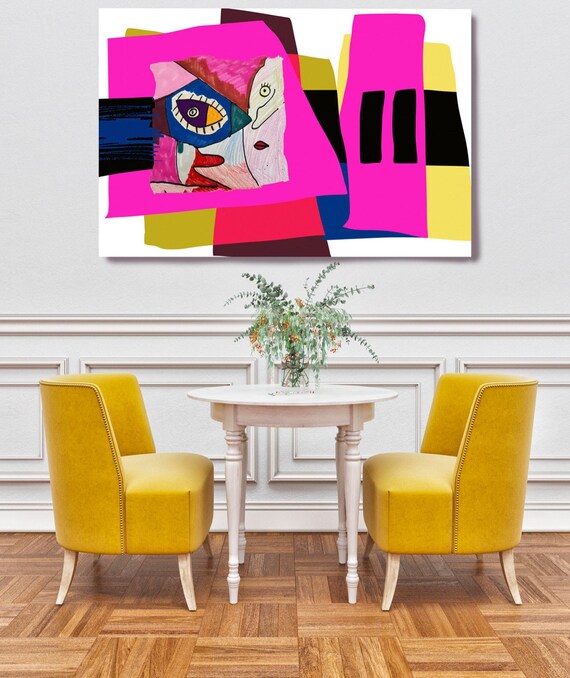 Under The Same Sun, Cubist Abstract Canvas Art Print, Colorful Abstract Canvas Art, Pink Abstract, Picasso inspired artwork, Ivan Orlov