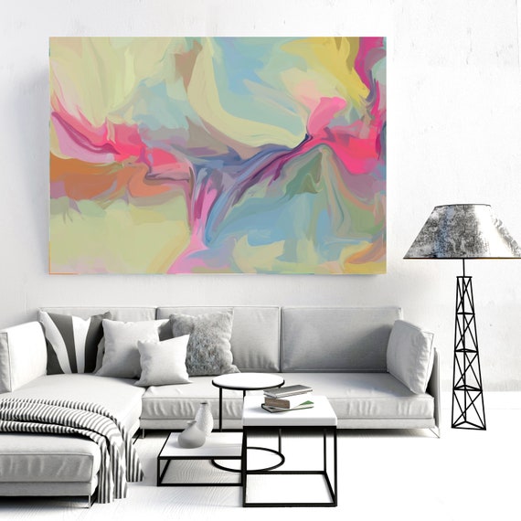 Artistic expression 3, Green Pink Blue pastel colors Art, Abstract painting, Colorful painting, modern art, Canvas Art Print, Fluid painting