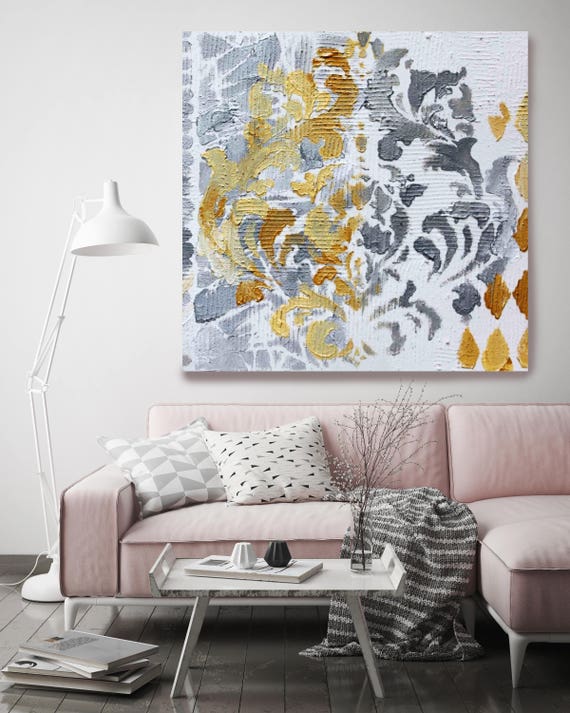 Colored Composition. Yellow White Abstract Art, Wall Decor, Large Abstract Colorful Contemporary Canvas Art Print up to 48" by Irena Orlov