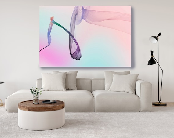 Extra Large Wall Art Pink Blue Abstract Wall Art Contemporary Art Large Abstract Canvas Print Modern Abstract, New Media Gradient Minimalist