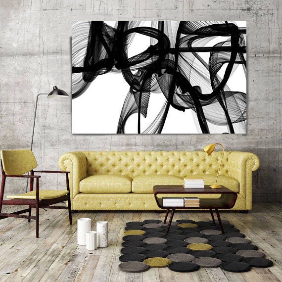 The Invisible World-Movement. 40H x 60W", Original New Media Abstract Black White Painting on Canvas, Black and White, INVEST IN ART