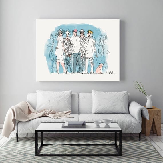 After a long day, People Illustration art print. White Blue Large Canvas Art Print, Wall Decor up to 72" by Zeev Orlov