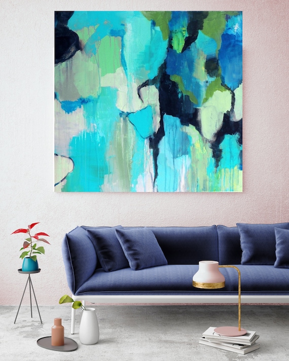 Reaching Deeper. Blue Abstract Art, Wall Decor, Extra Large Abstract Colorful Contemporary Canvas Art Print up to 48" by Irena Orlov