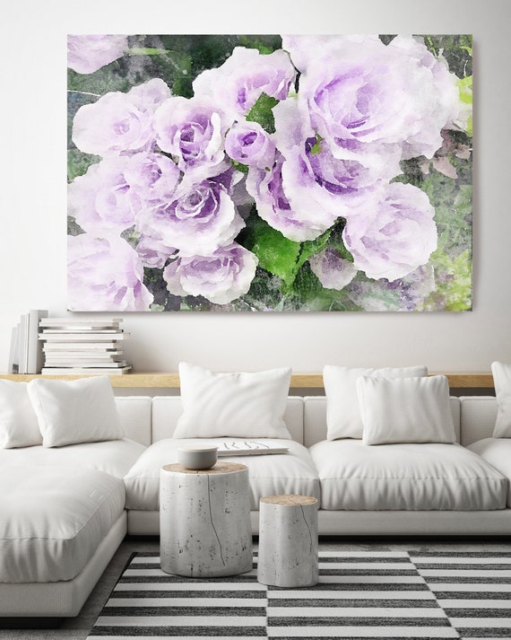 Sweet Violet Floral Watercolor Painting Print, watercolor painting, watercolor roses, floral canvas print, shabby chic canvas print