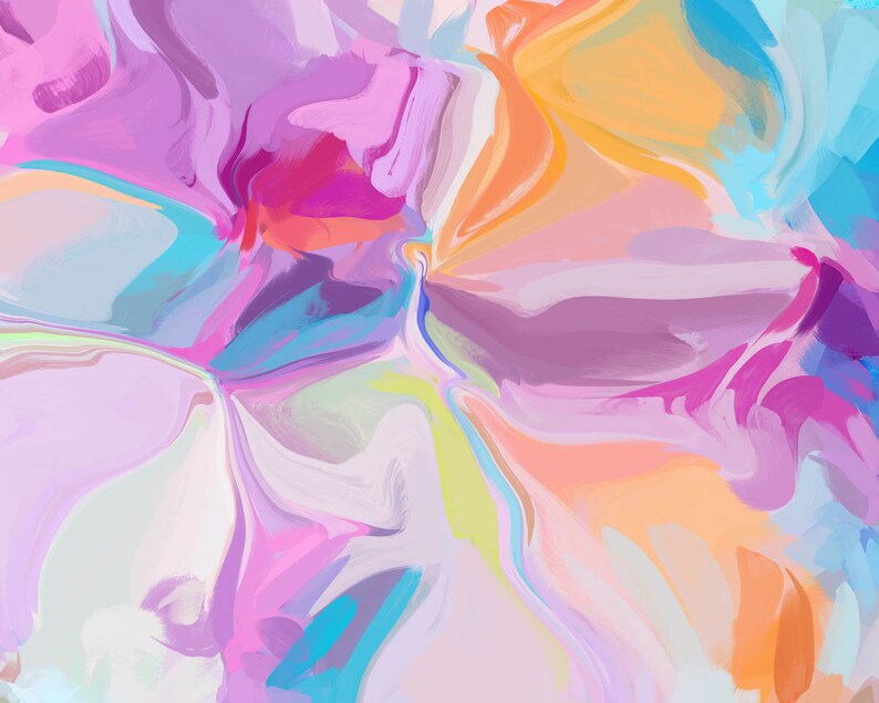 Pink Blue Yellow Abstract Wall Art Pink Abstract Canvas Print Etsy