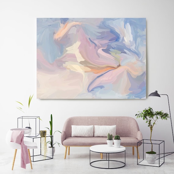 Arctic Drift, Pink Blue pastel colors Art, Abstract painting, Blush Pink Light  Blue painting, modern art, Canvas Art Print, Fluid painting