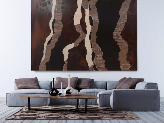 Brown Contemporary Abstract Painting Print on Canvas, Contemporary Living Room Decor, Office Art, Textured Abstract Canvas Sienna Swirls-7