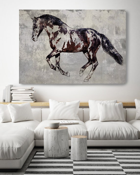 Trakehner Horse 2, Horse Painting Gray Horse Art, Horse Decor Painting,Horse Wall Art,Animal Art, Large Canvas Print Horse Art