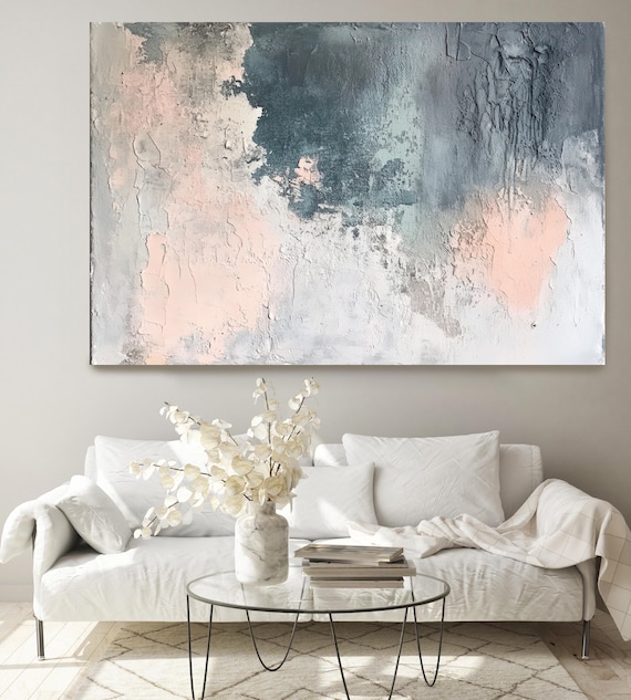 The peaceful interplay-1, Gray Pink Abstract Painting Print on Canvas, Textured Painting, Contemporary Living Room Decor, Office Wall Art