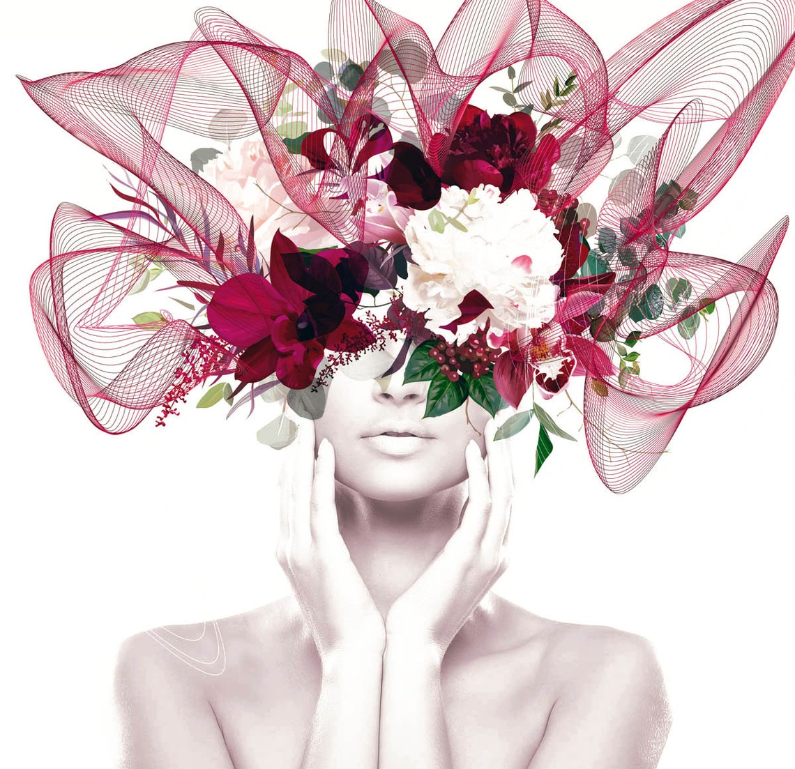 Frau FloralEs Portrait Blumenkopf Frau Leinwanddruck Sexy Etsy