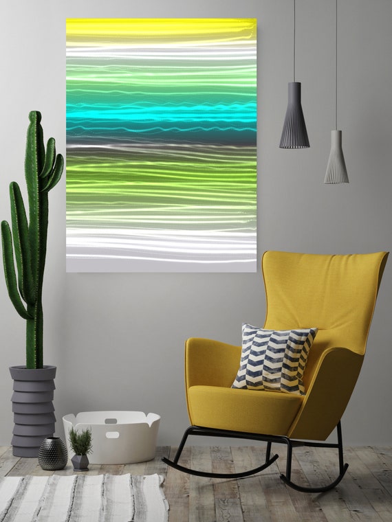 Mysterious Light 29-2, Neon Blue Green Yellow Contemporary Wall Art, Extra Large New Media Canvas Art Print up to 72" by Irena Orlov