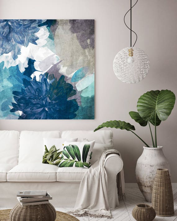 Gentle Thoughts. Floral Painting, Blue White Abstract Floral Painting Canvas Art Print up to 48" by Irena Orlov