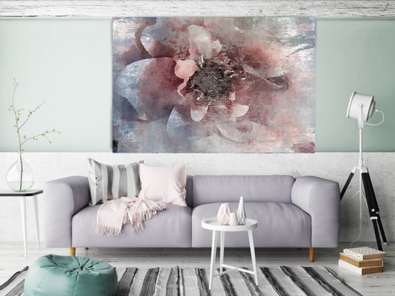 ORL-8047-1 Blushing Pink. Floral Painting, Pink Blue Abstract Art, Abstract Colorful Contemporary Canvas Art Print up to 72" by Irena Orlov